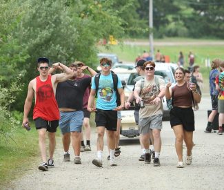 happy group walking